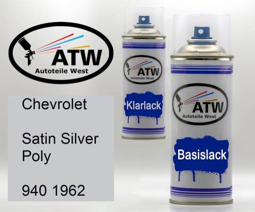 Chevrolet, Satin Silver Poly, 940 1962: 400ml Sprühdose + 400ml Klarlack - Set, von ATW Autoteile West.